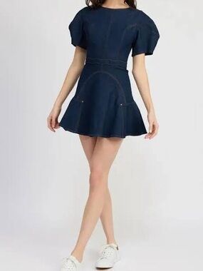 NWT En Saison Navy Puff-Sleeve Mini Dress